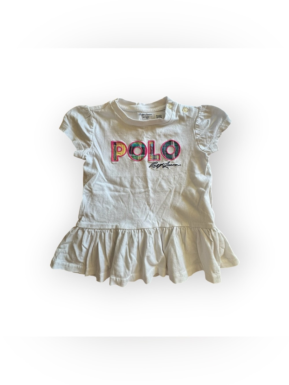 Ralph Lauren White Short-Sleeve Ruffle Hem POLO Logo Tee